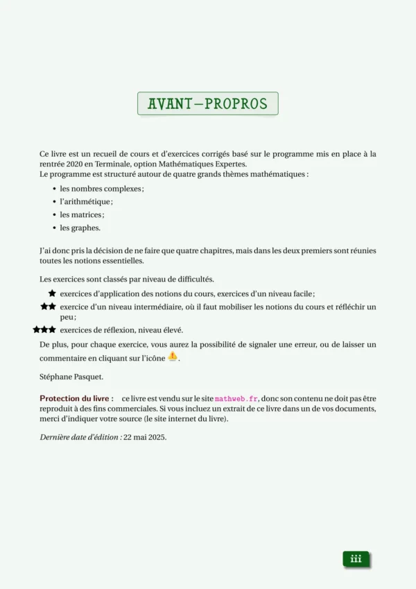 Cours et exercices corrigés de mathématiques en PDF, Terminale maths expertes